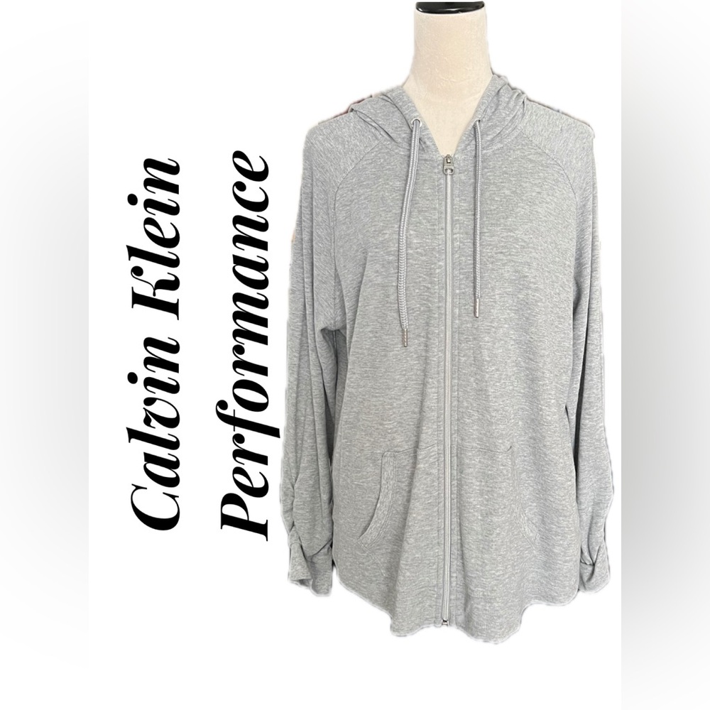B7-NWT Calvin Klein Women’s Performance Runched Long Sleeve Zip Up Hoodie ￼1X